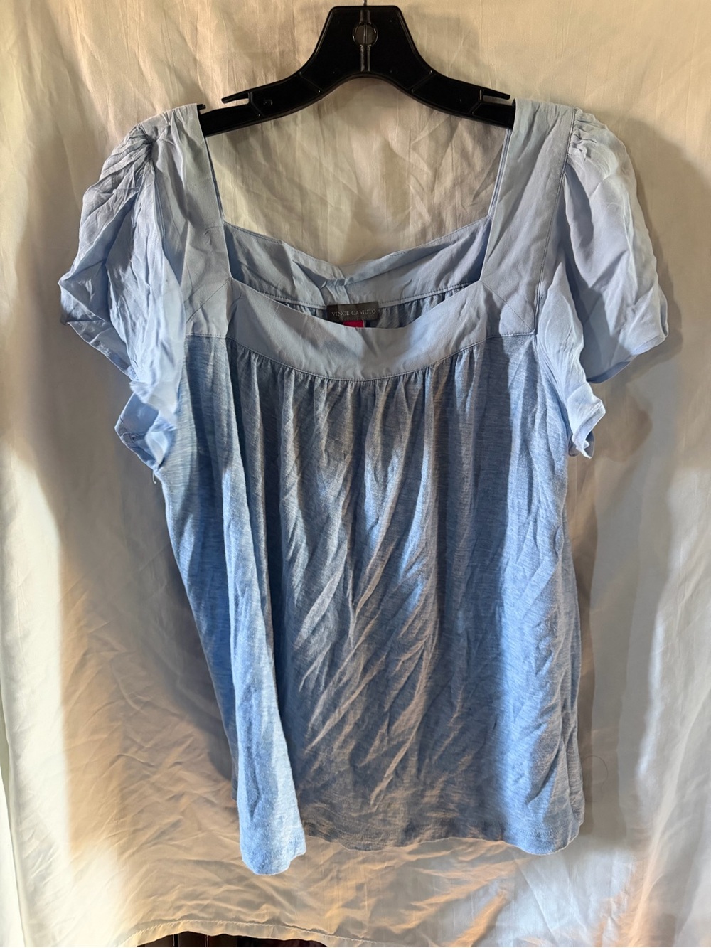 Vince Camuto Light Blue Square Neck Short Sleeve Blouse